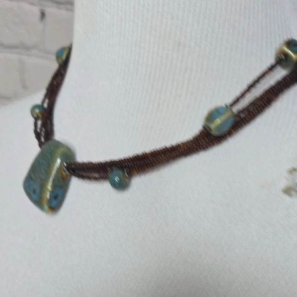 Artisan Blue and Brown Necklace - Picture 3 of 4
